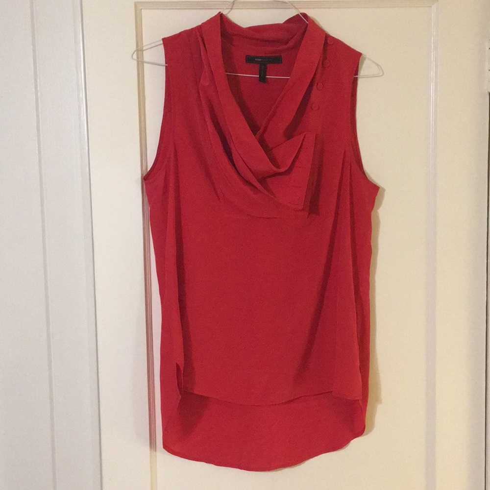BCBGMaxAzria red, cowl neck top. Size Medium.